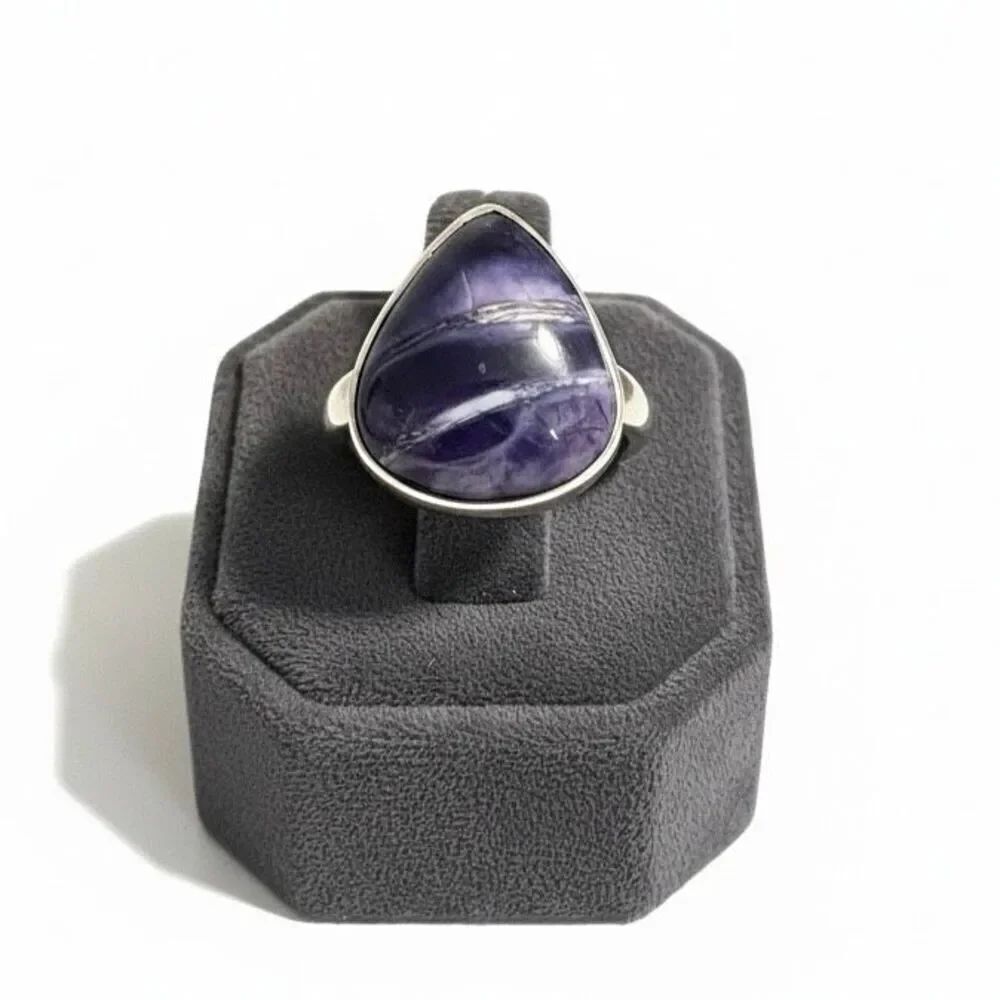 Natural Tiffany Stone Ring Sterling Silver Statement Jewelry Purple Rare Size 7